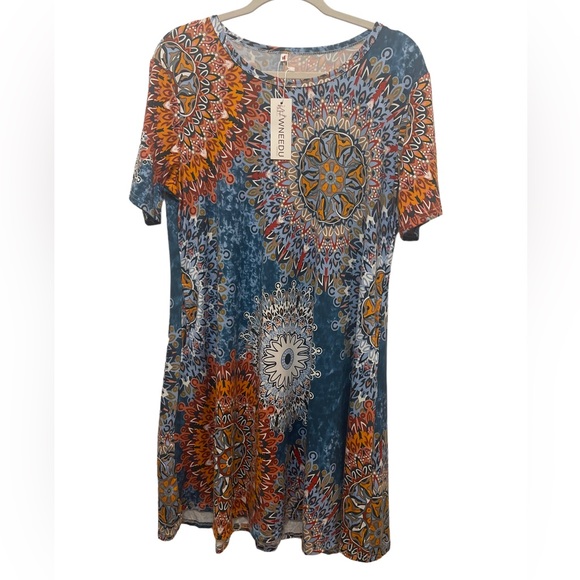 Wneedu Dress Multicolored Casual MIDI Size XL NWT - Picture 1 of 9